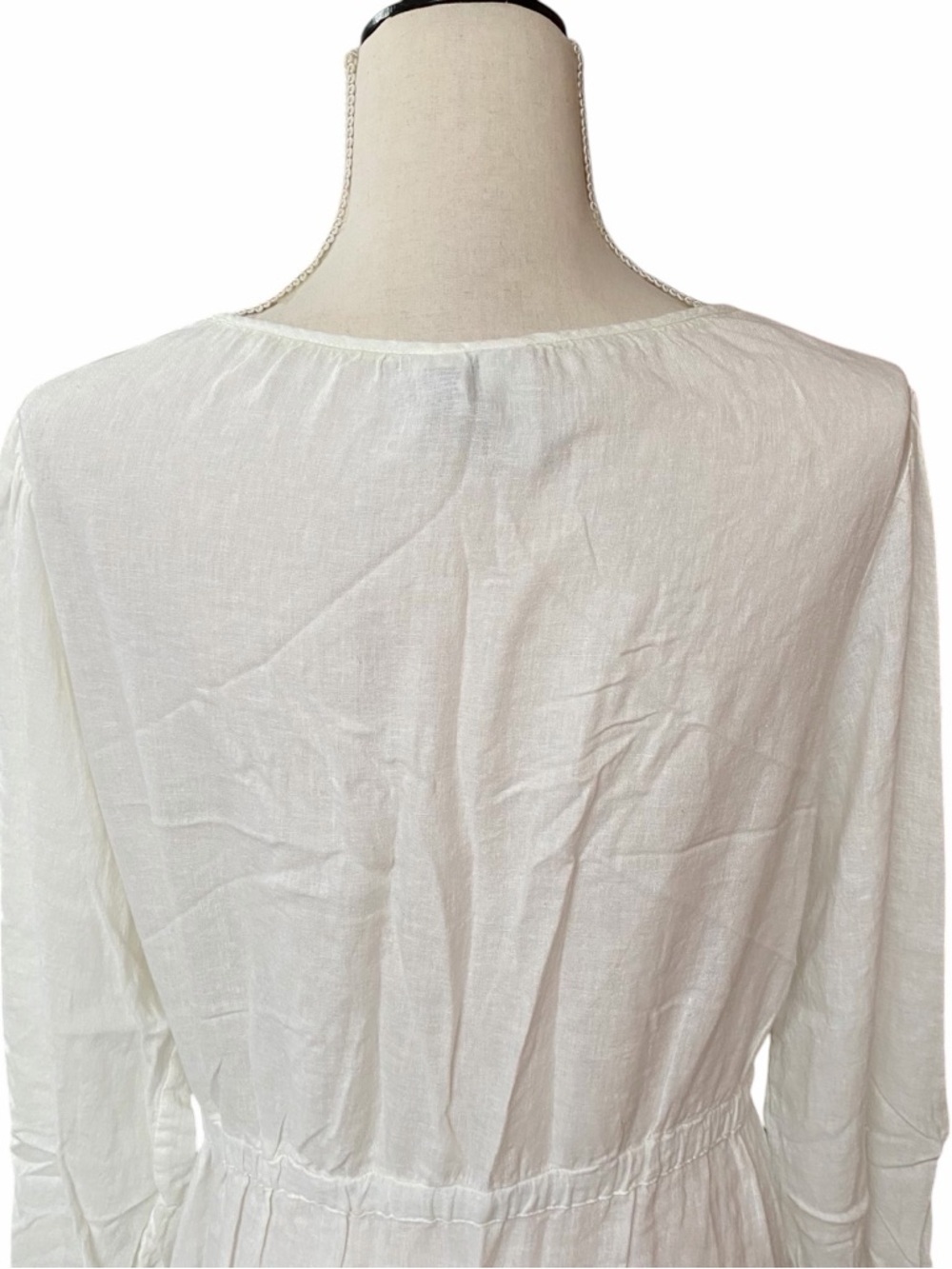 Joie White Linen Blend Beach Cover Up Dress Sheer Tassel Tie Resort Midi Size M - Picture 9 of 13